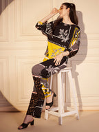Black & Yellow Abstract Floral Printed Co-ord Set