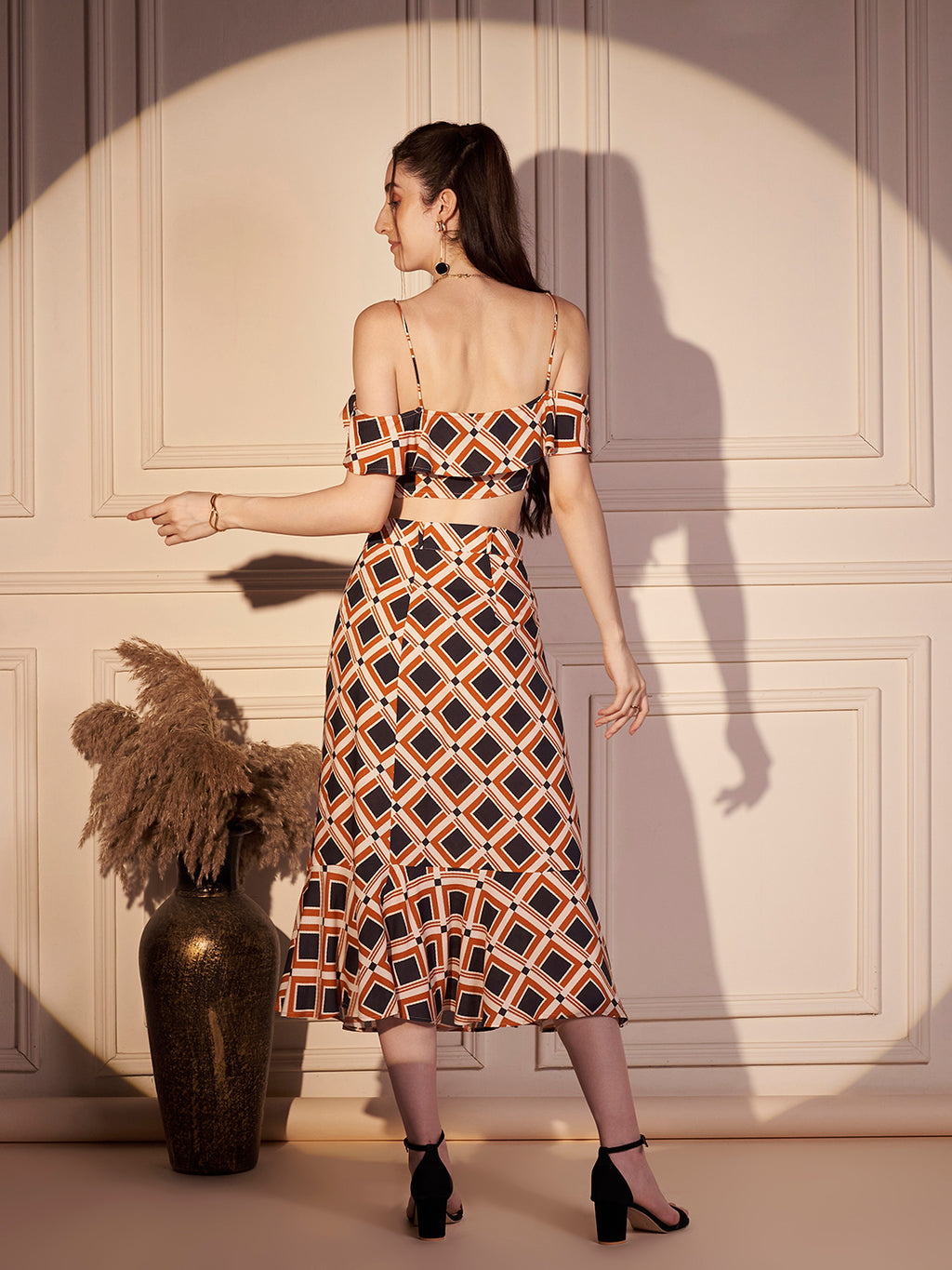 Retro Geo Print Off-Shoulder Co-ord Set