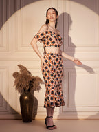 Retro Geo Print Off-Shoulder Co-ord Set