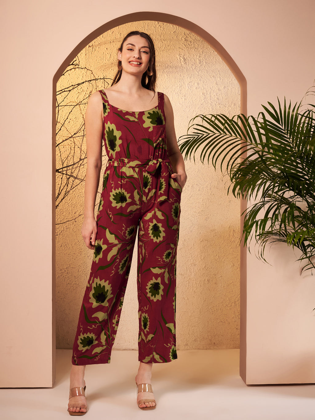 Maroon Floral Printed Jumpsuit