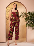 Maroon Floral Printed Jumpsuit