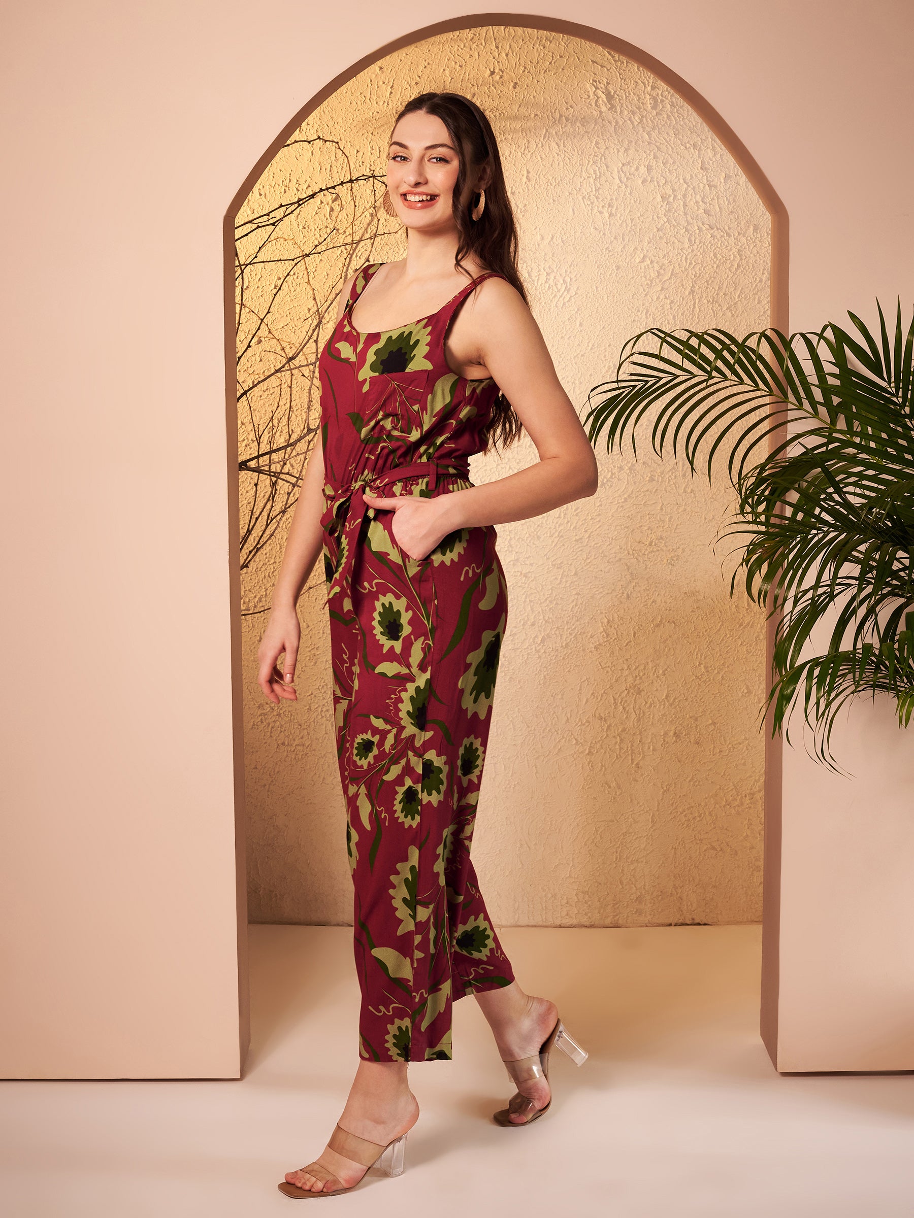 Maroon Floral Printed Jumpsuit