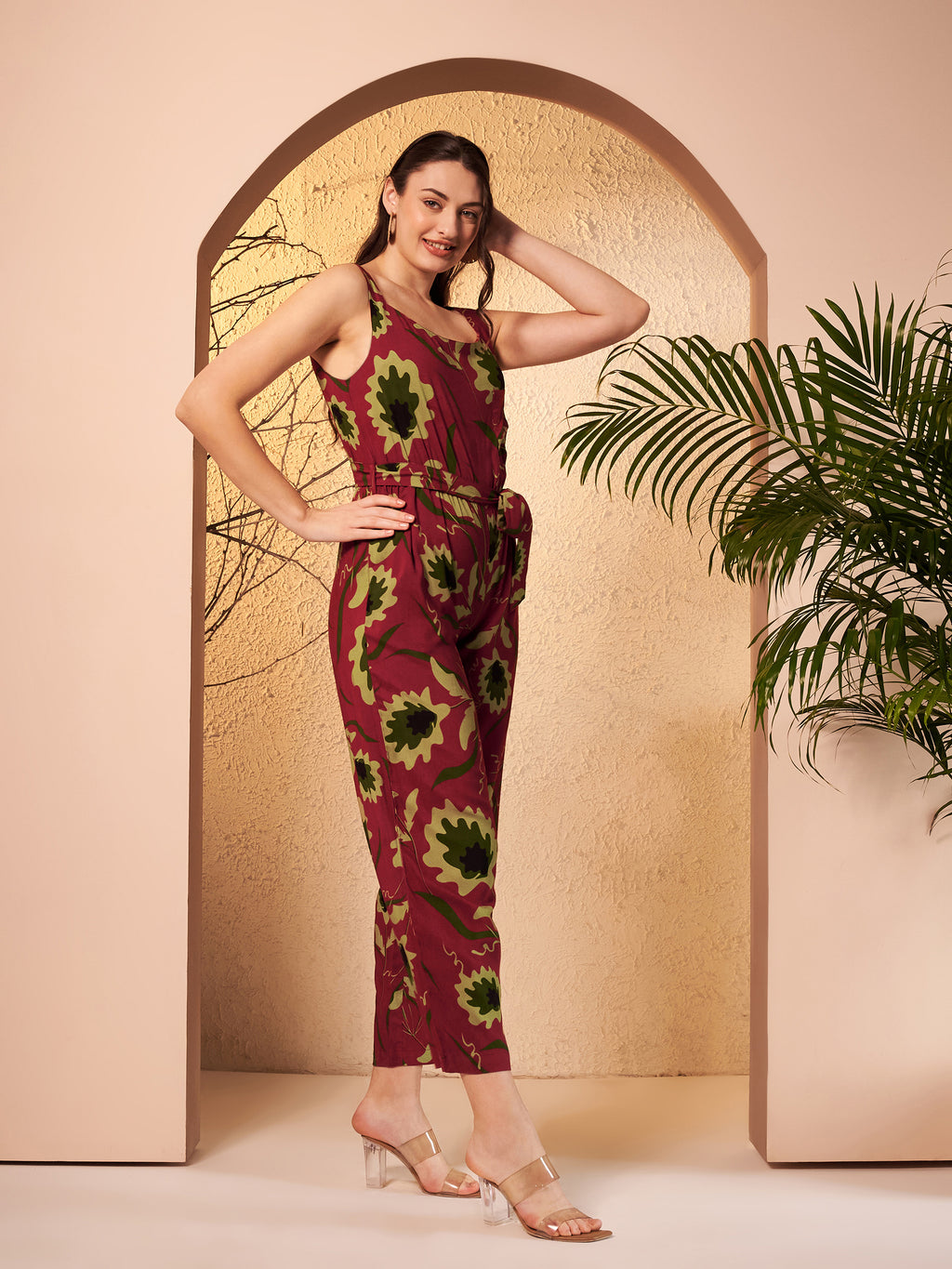 Maroon Floral Printed Jumpsuit
