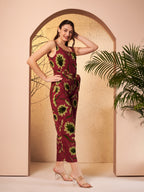 Maroon Floral Printed Jumpsuit