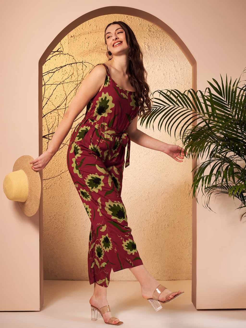 Maroon Floral Printed Jumpsuit