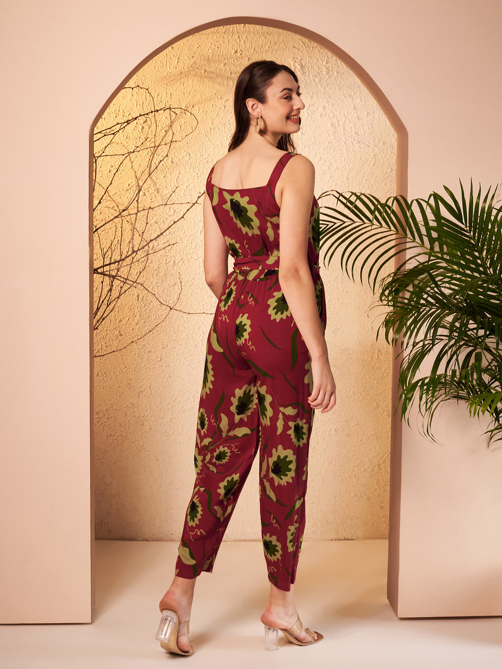 Maroon Floral Printed Jumpsuit