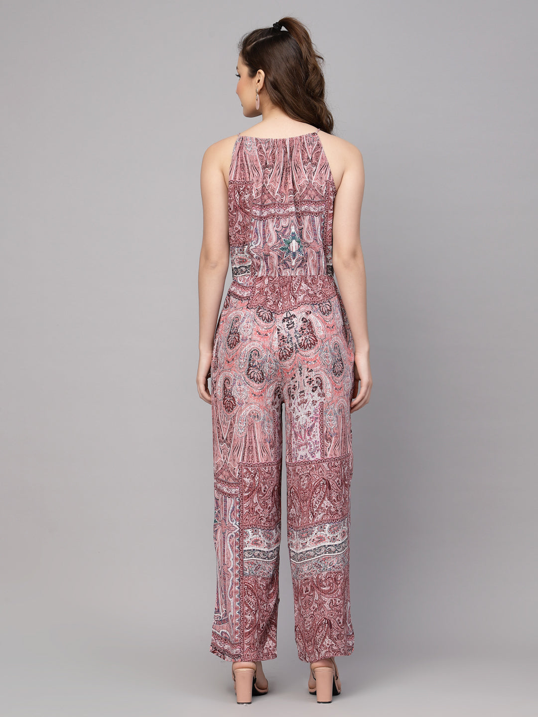 Valbone Women's Maroon Viscose Printed Tie Pattern Jumpsuit