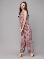 Valbone Women's Maroon Viscose Printed Tie Pattern Jumpsuit