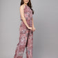 Valbone Women's Maroon Viscose Printed Tie Pattern Jumpsuit