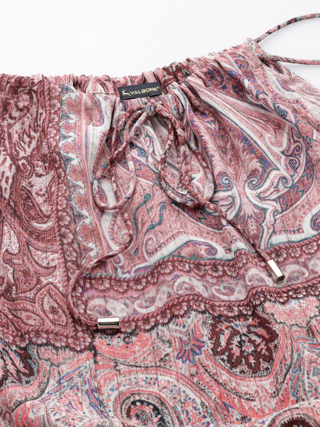 Valbone Women's Maroon Viscose Printed Tie Pattern Jumpsuit