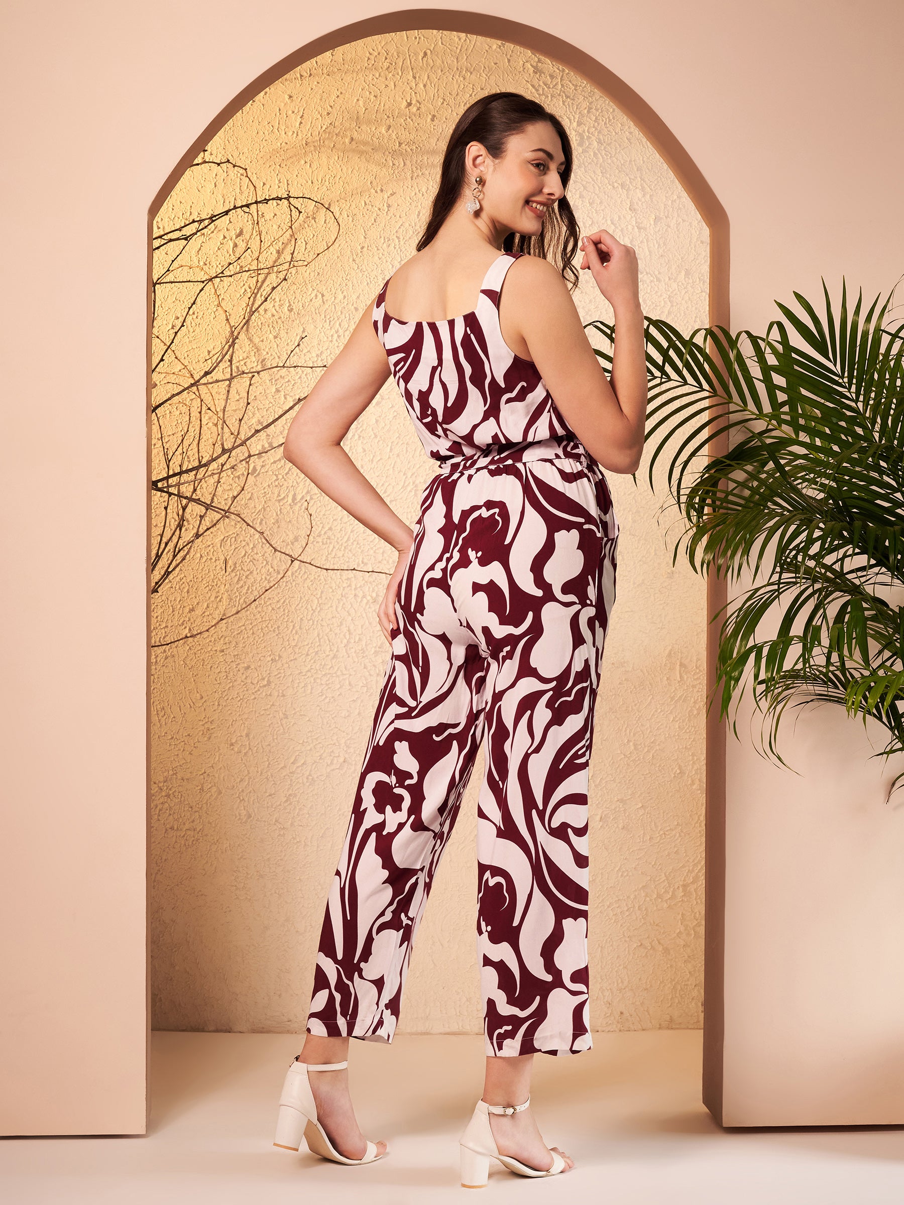 Wine Abstract Printed Jumpsuit
