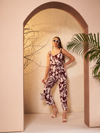 Wine Abstract Printed Jumpsuit