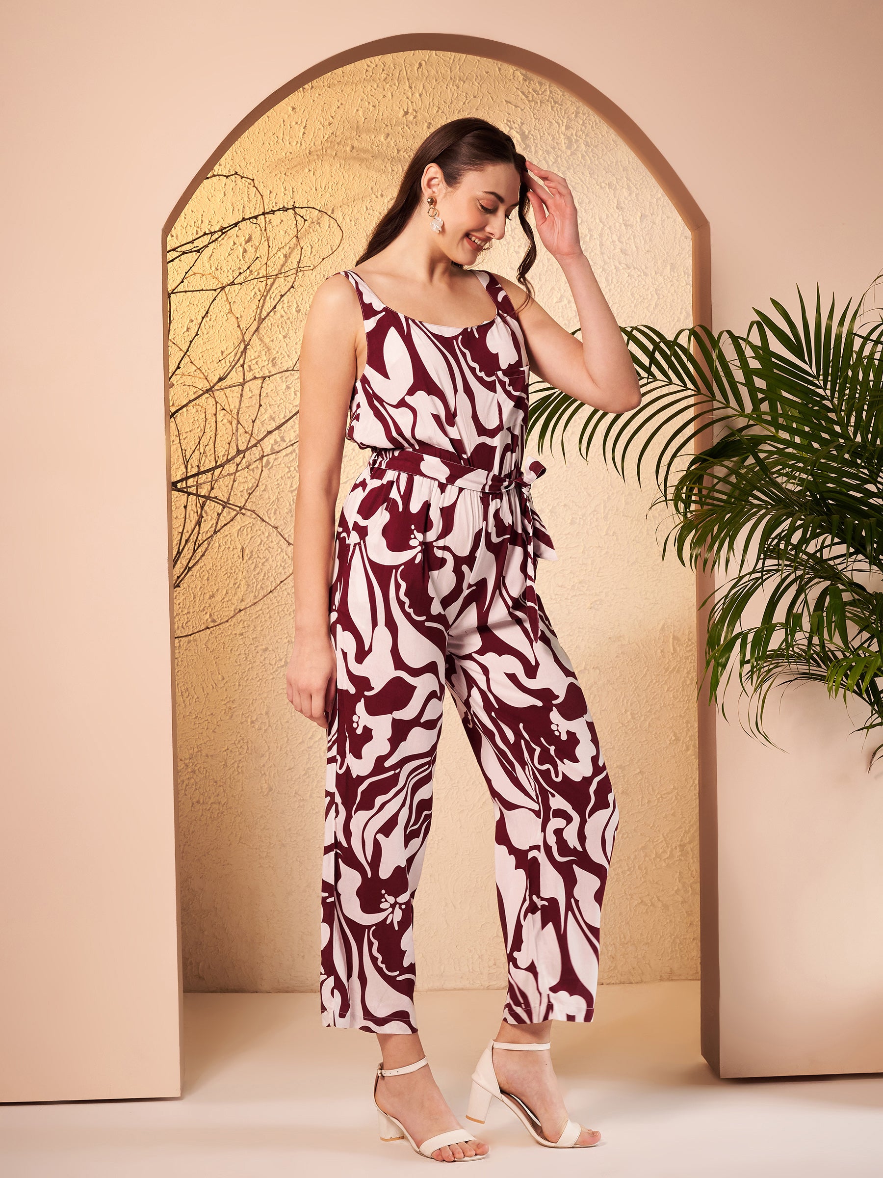 Wine Abstract Printed Jumpsuit
