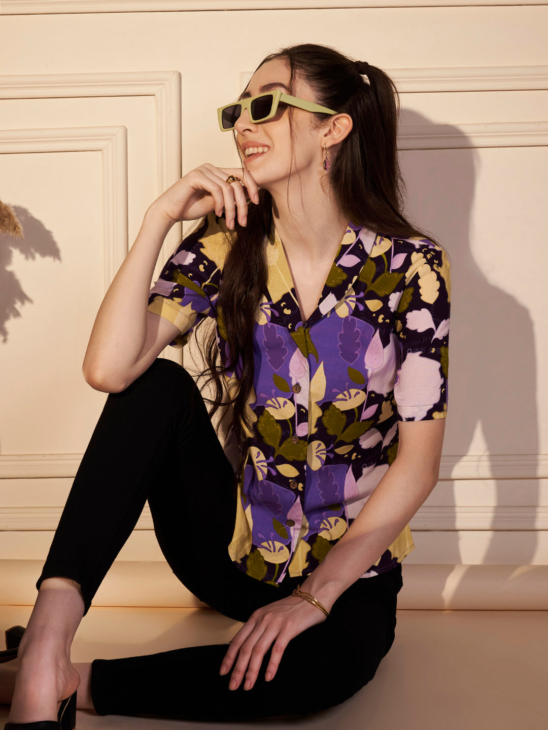 💜 Vivid Garden Printed Viscose Shirt