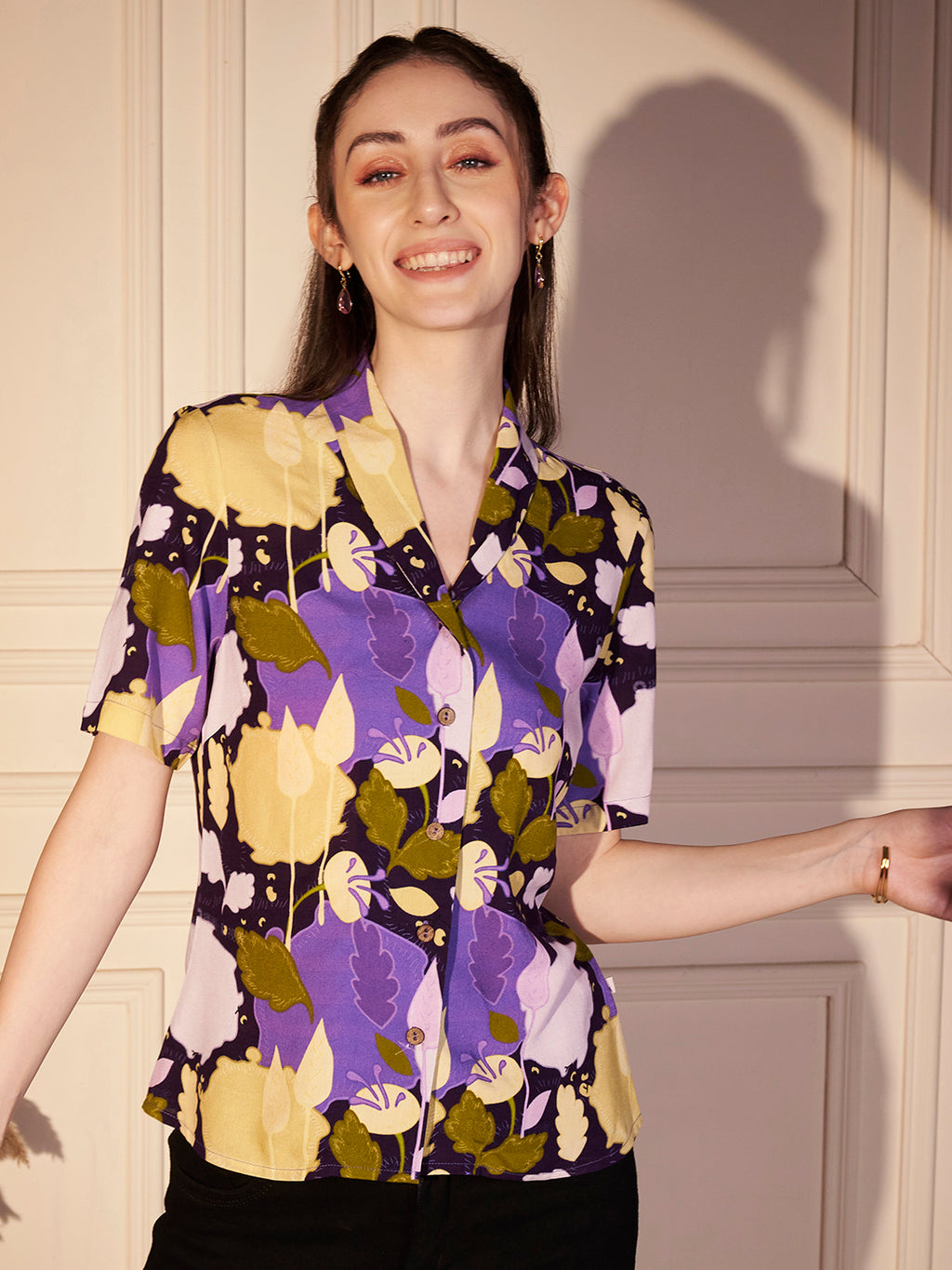 💜 Vivid Garden Printed Viscose Shirt