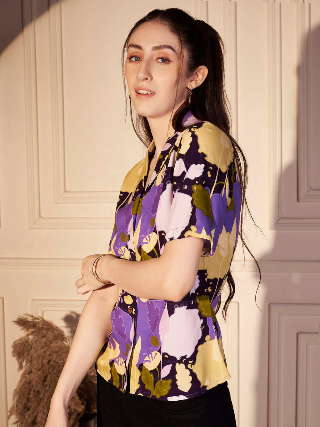 💜 Vivid Garden Printed Viscose Shirt