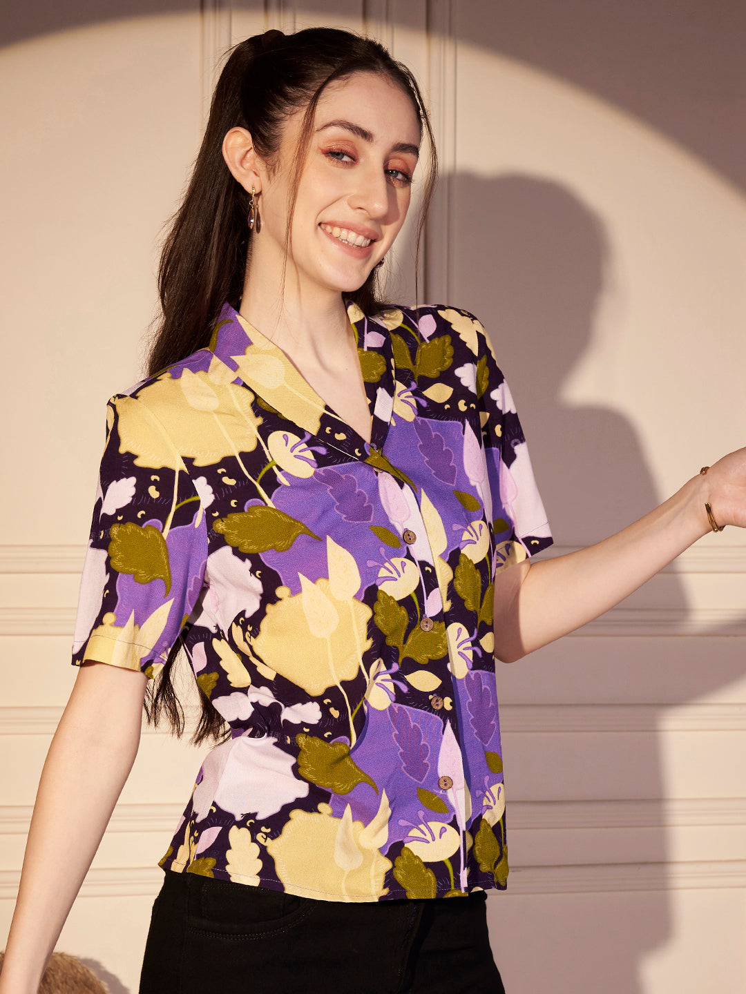 💜 Vivid Garden Printed Viscose Shirt
