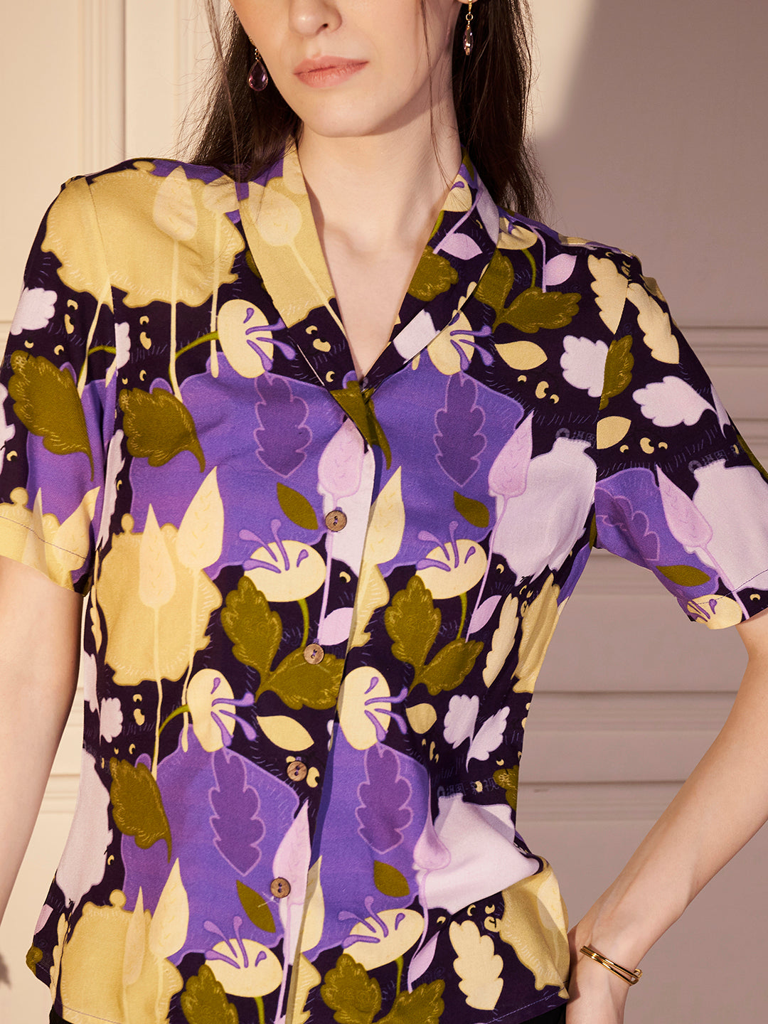 💜 Vivid Garden Printed Viscose Shirt