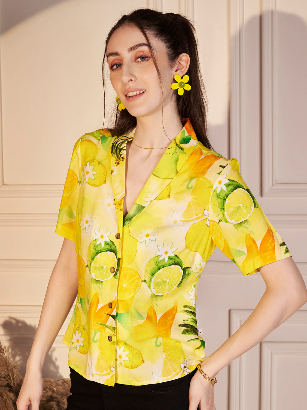 🍋 Citrus Bloom Printed Viscose Shirt