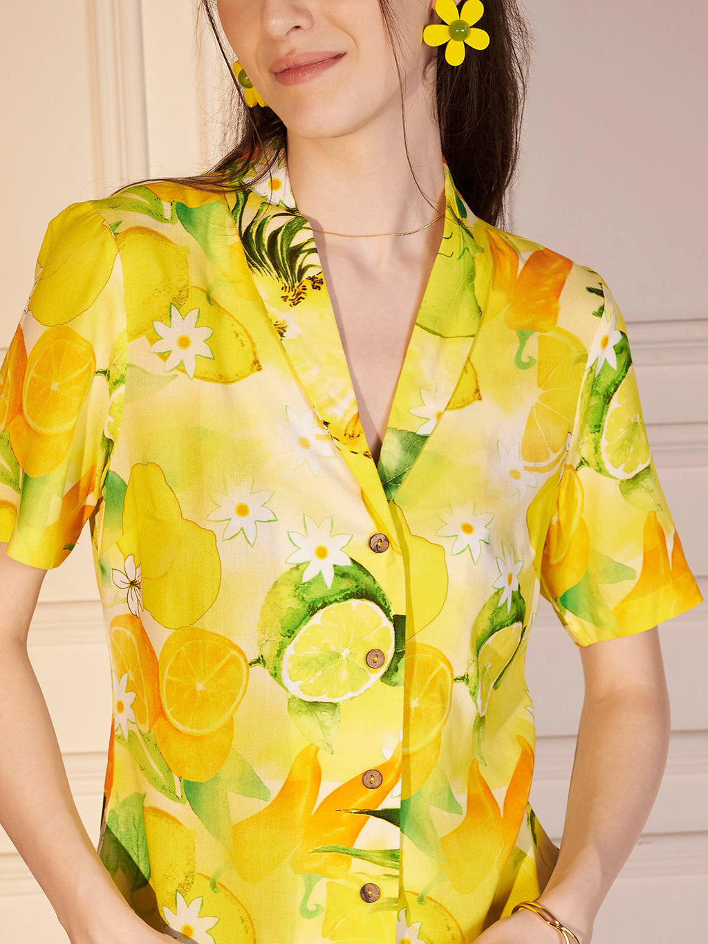 🍋 Citrus Bloom Printed Viscose Shirt