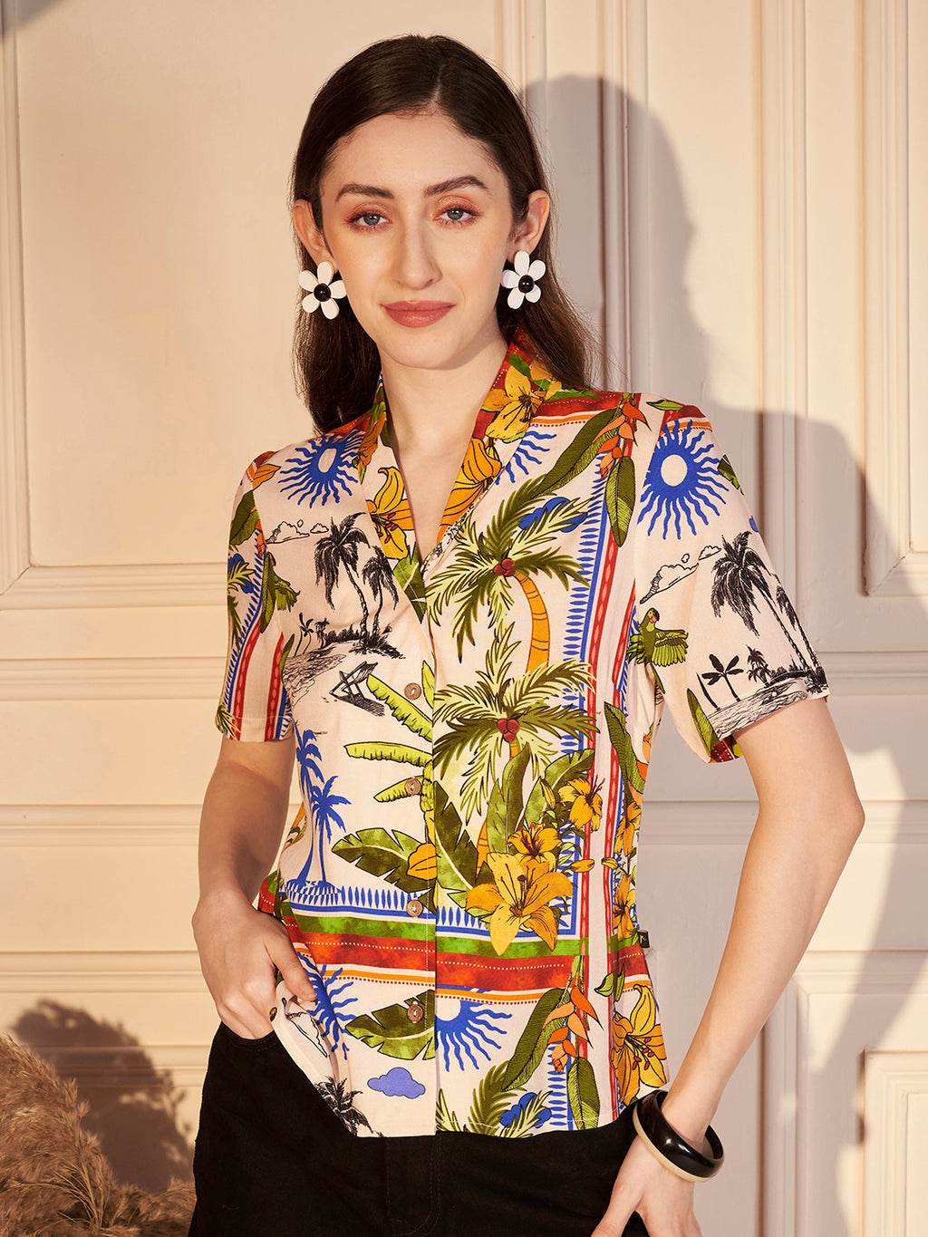 🌴 Tropical Vista Printed Viscose Shirt