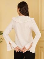 Women's Ruffle Collar Bell Sleeve Shirt
