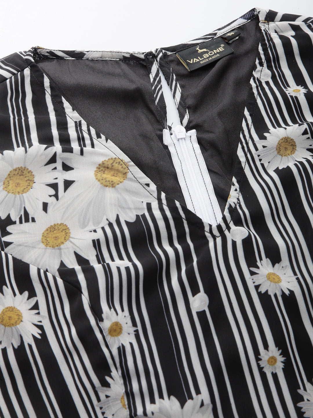 Valbone Women’s Black Floral Printed Georgette Jumpsuit with Matching Belt