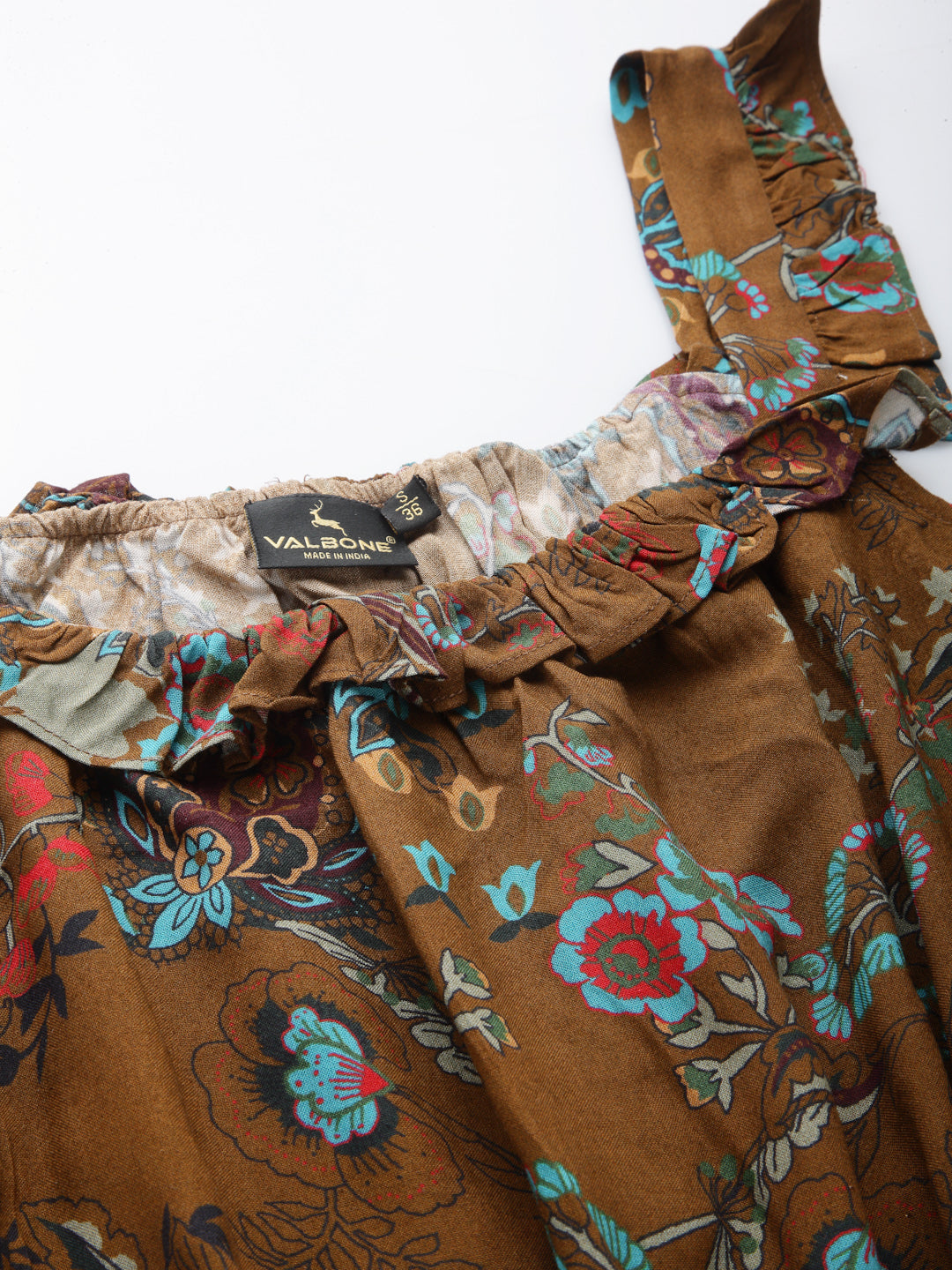 Brown Viscose Floral Print Dress