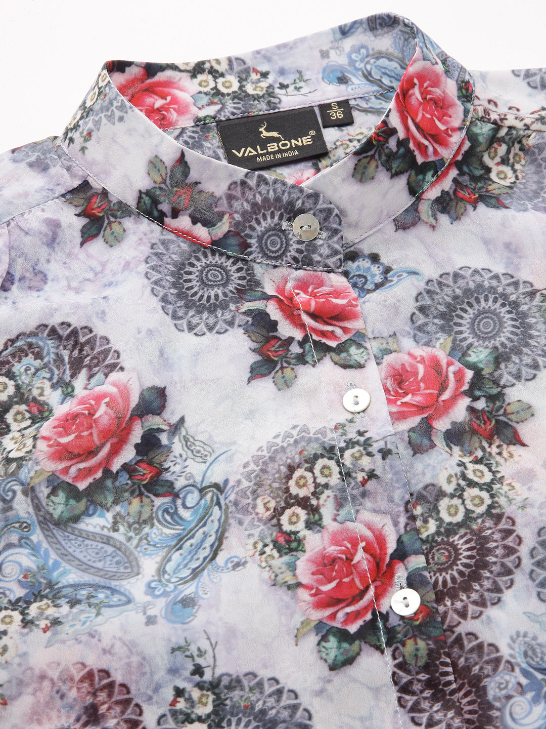 Valbone Women’s Off-White Georgette Floral Printed Shirt Full Sleeves