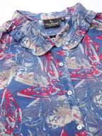 Valbone Women’s Blue Georgette Printed Shirt