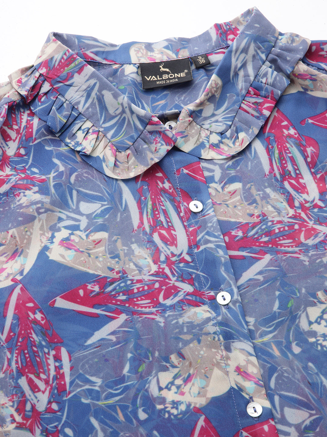 Valbone Women’s Blue Georgette Printed Shirt