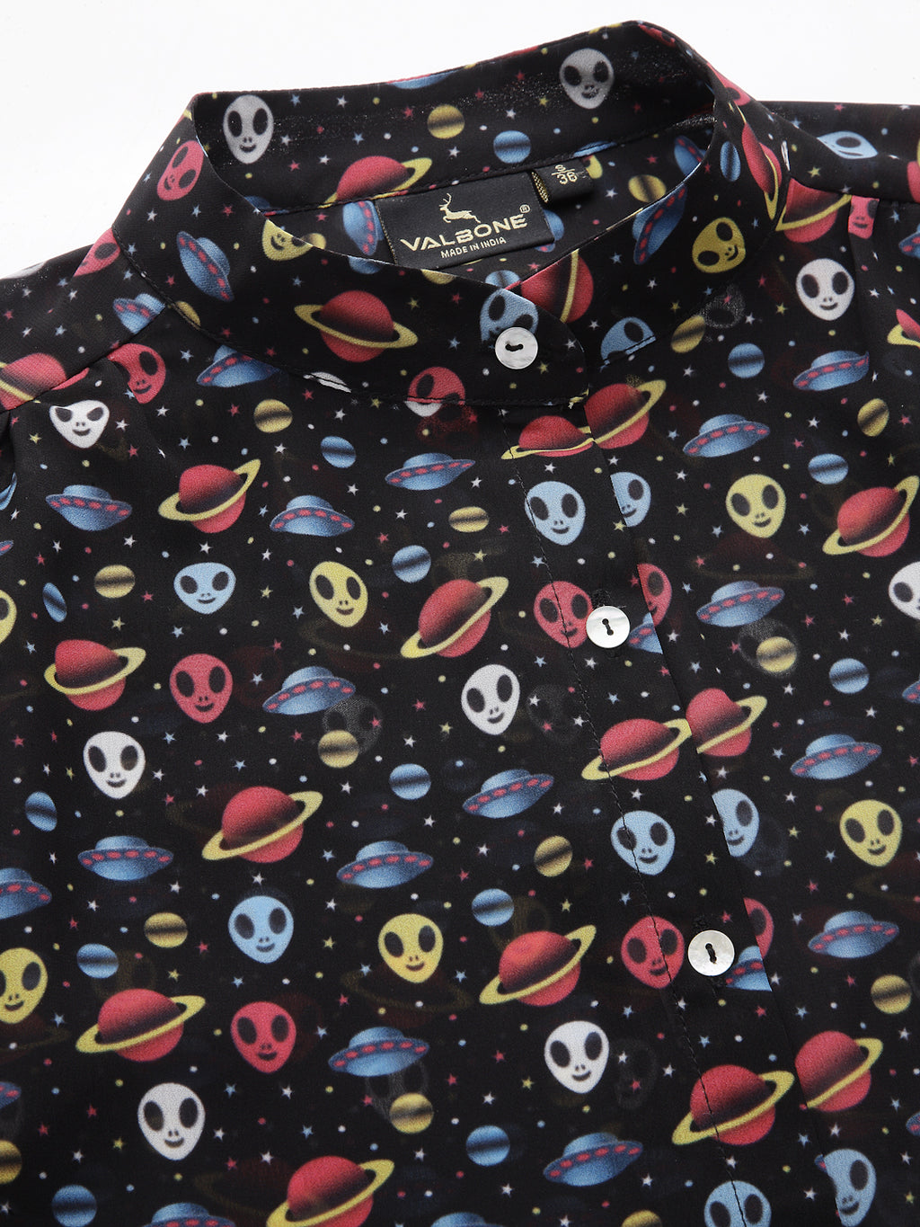 Valbone Women’s Black Georgette Printed Shirt Full Sleeves