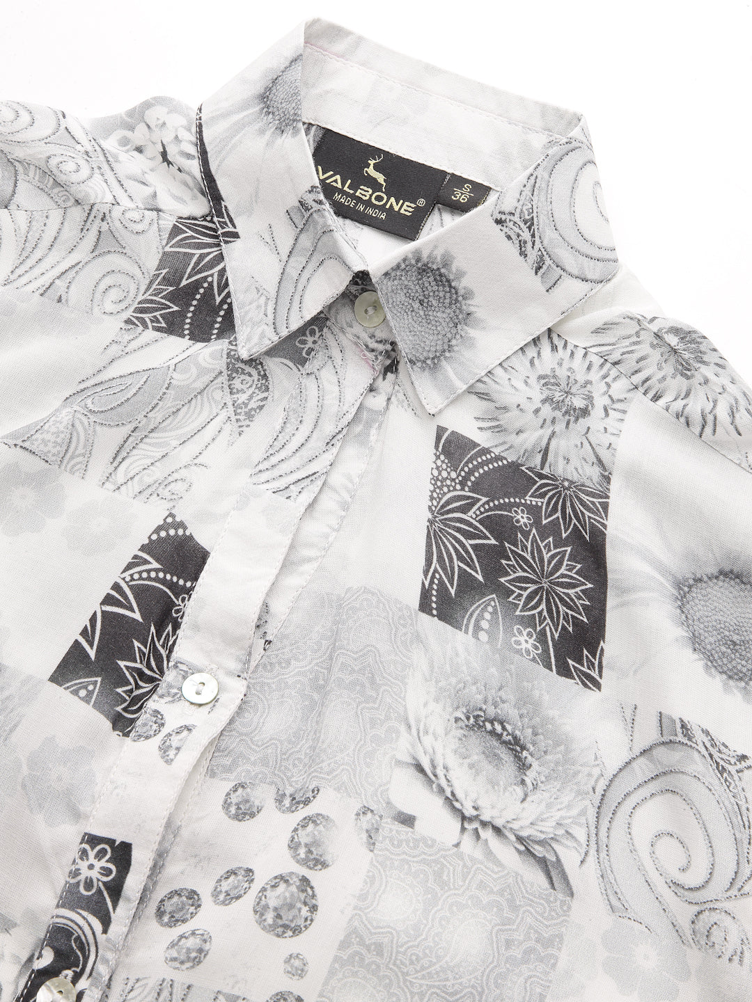Valbone Women’s White & Black Rayon Modal Silk Floral Printed Shirt