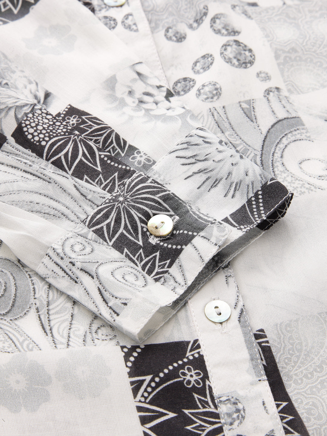 Valbone Women’s White & Black Rayon Modal Silk Floral Printed Shirt