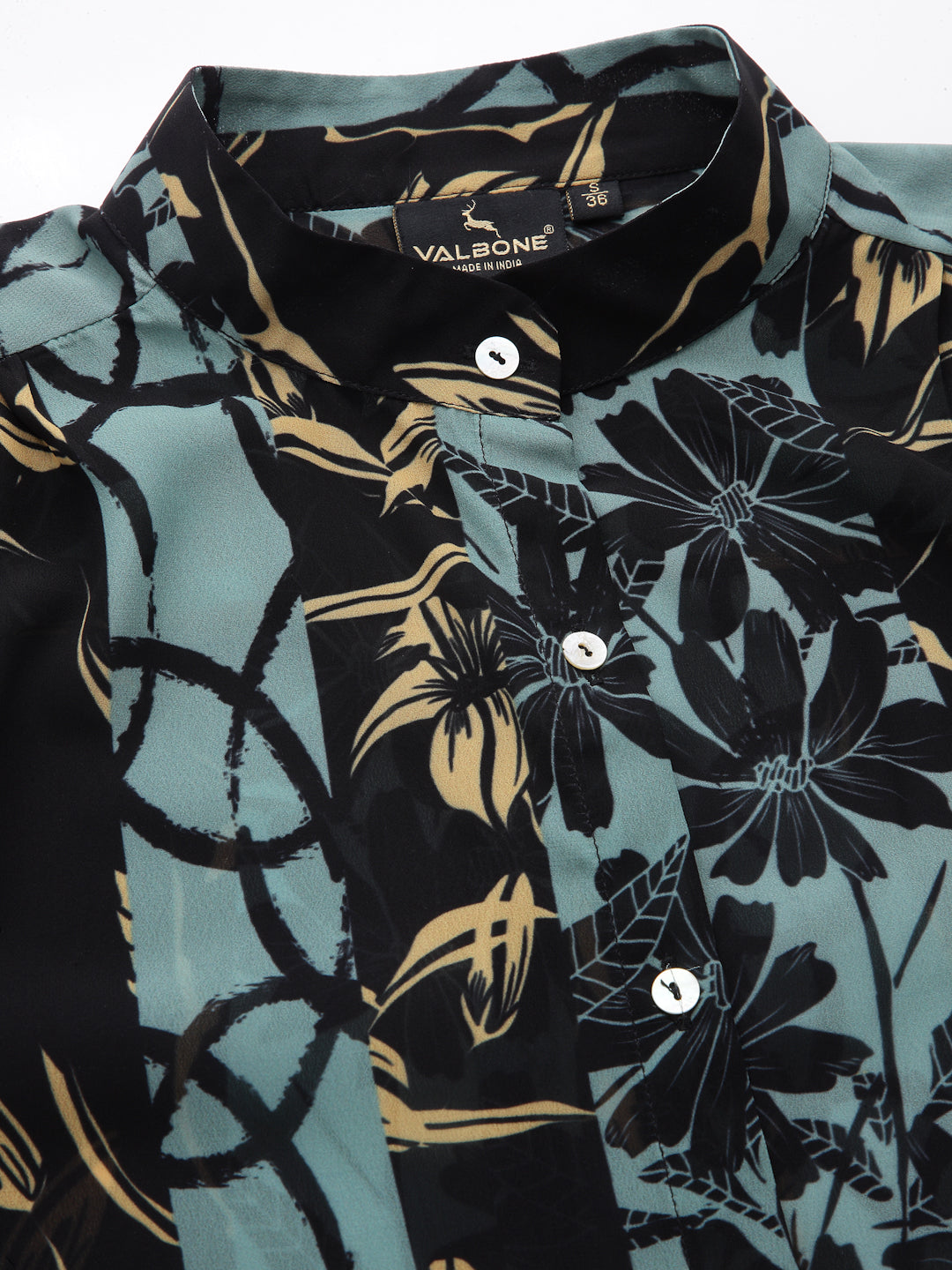 Valbone Women’s Black Green Georgette Floral Printed Shirt