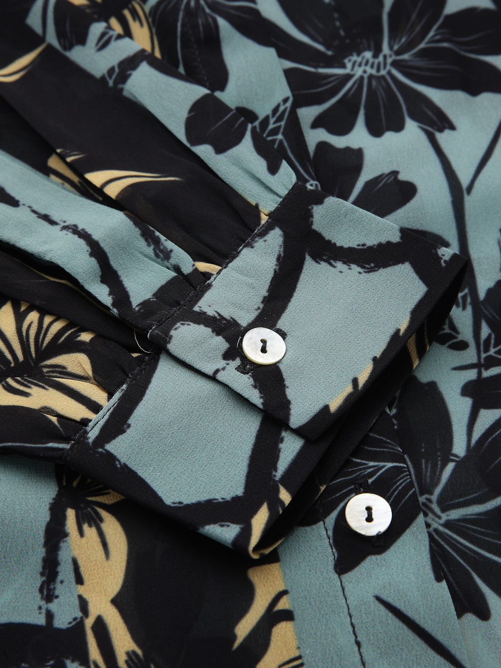 Valbone Women’s Black Green Georgette Floral Printed Shirt