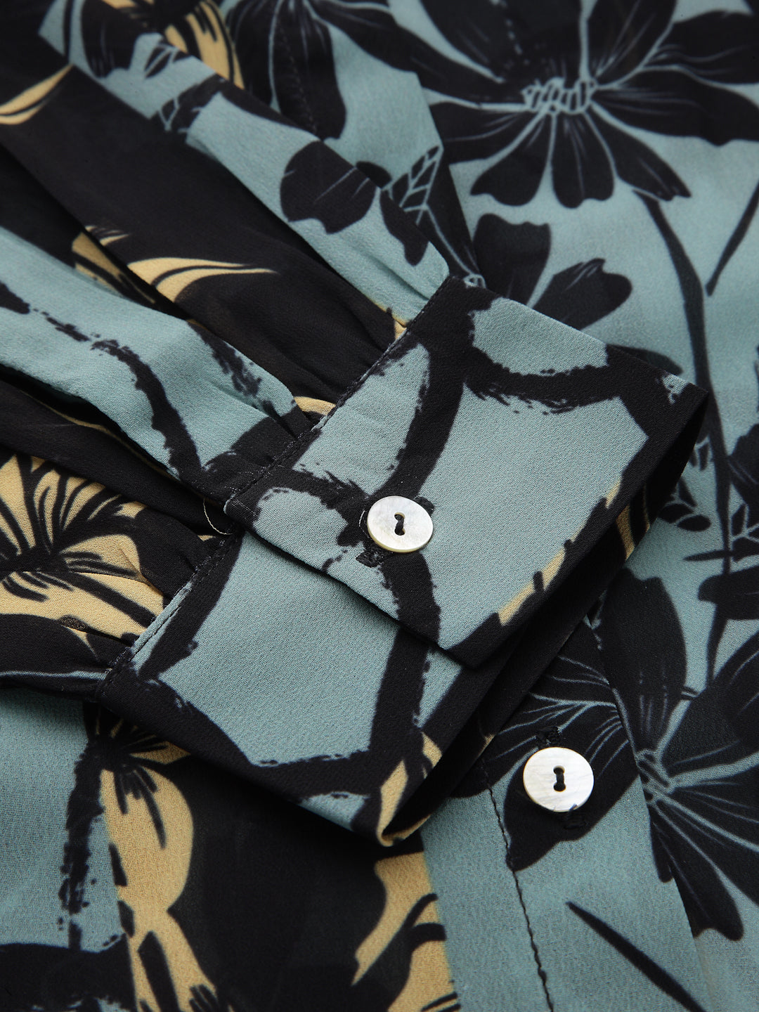 Valbone Women’s Black Green Georgette Floral Printed Shirt
