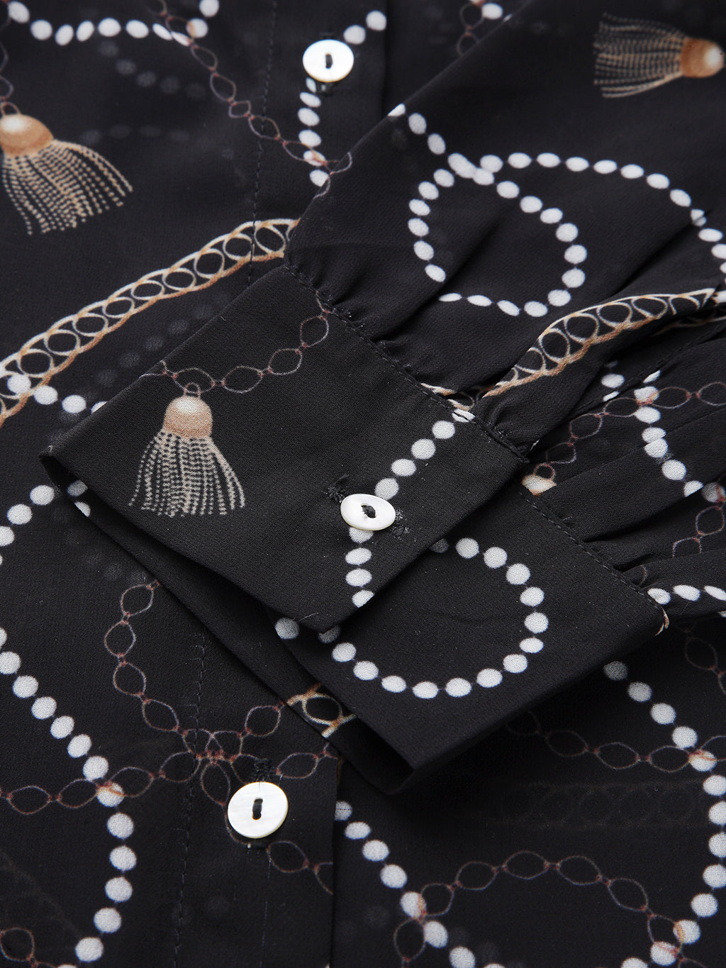 Valbone Women’s Black Georgette Printed Shirt Full Sleeves