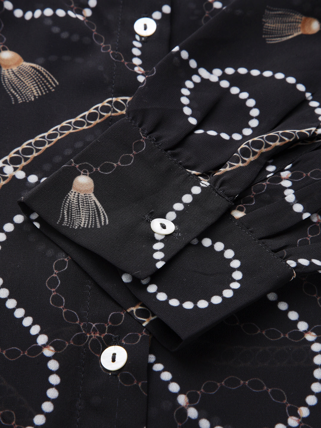 Valbone Women’s Black Georgette Printed Shirt Full Sleeves