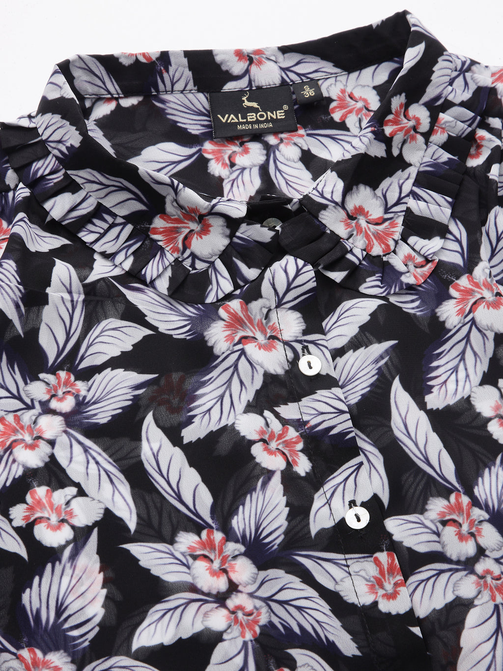 Valbone Women’s Black Georgette Floral Printed Shirt Full Sleeves