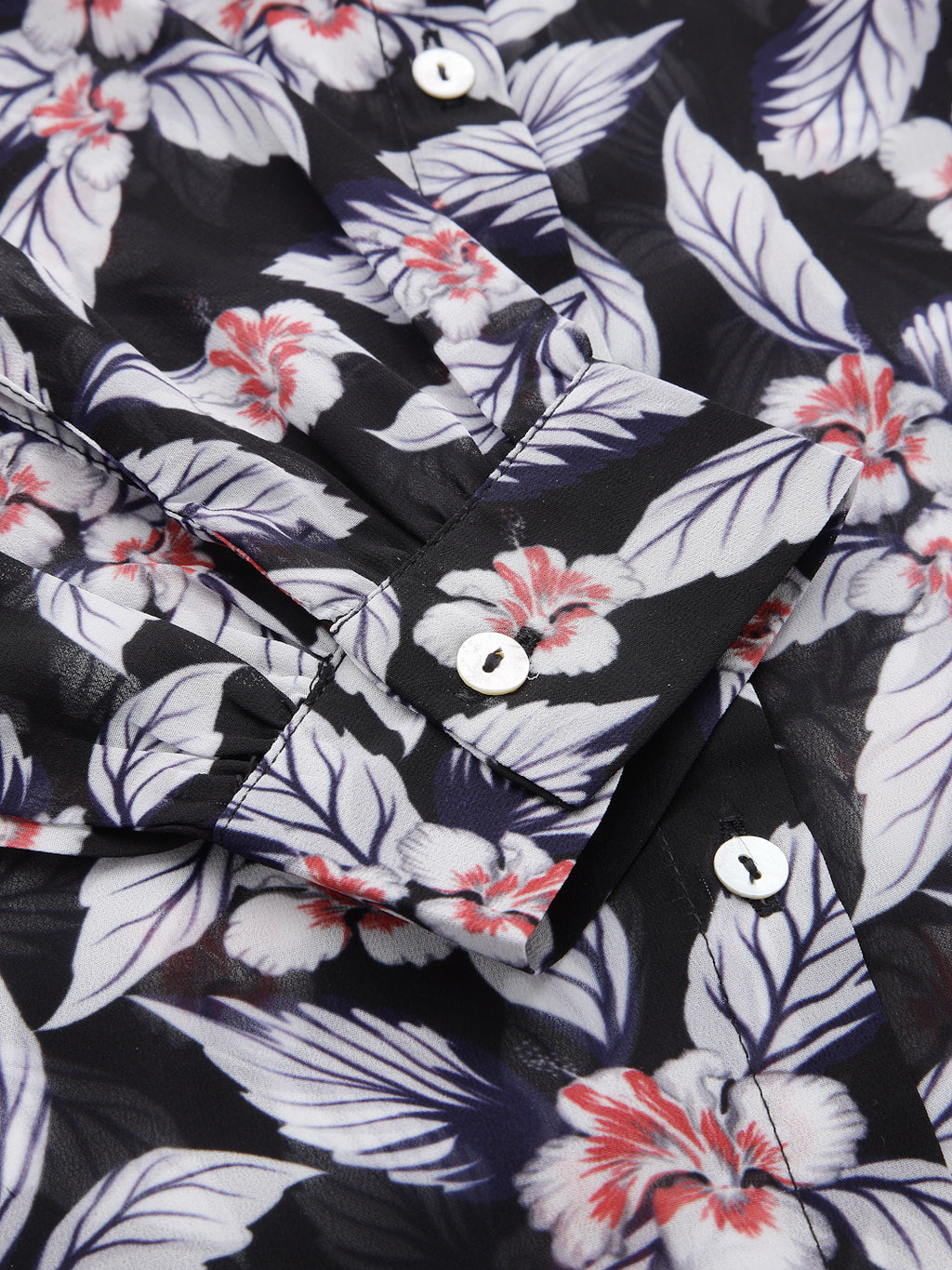 Valbone Women’s Black Georgette Floral Printed Shirt Full Sleeves