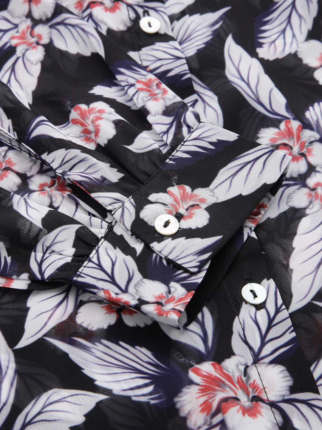Valbone Women’s Black Georgette Floral Printed Shirt Full Sleeves