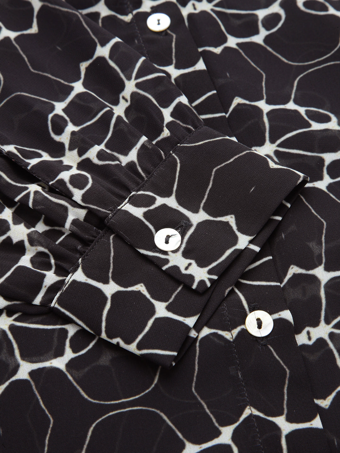 Valbone Women’s Black Georgette Floral Printed Shirt Collar Neck