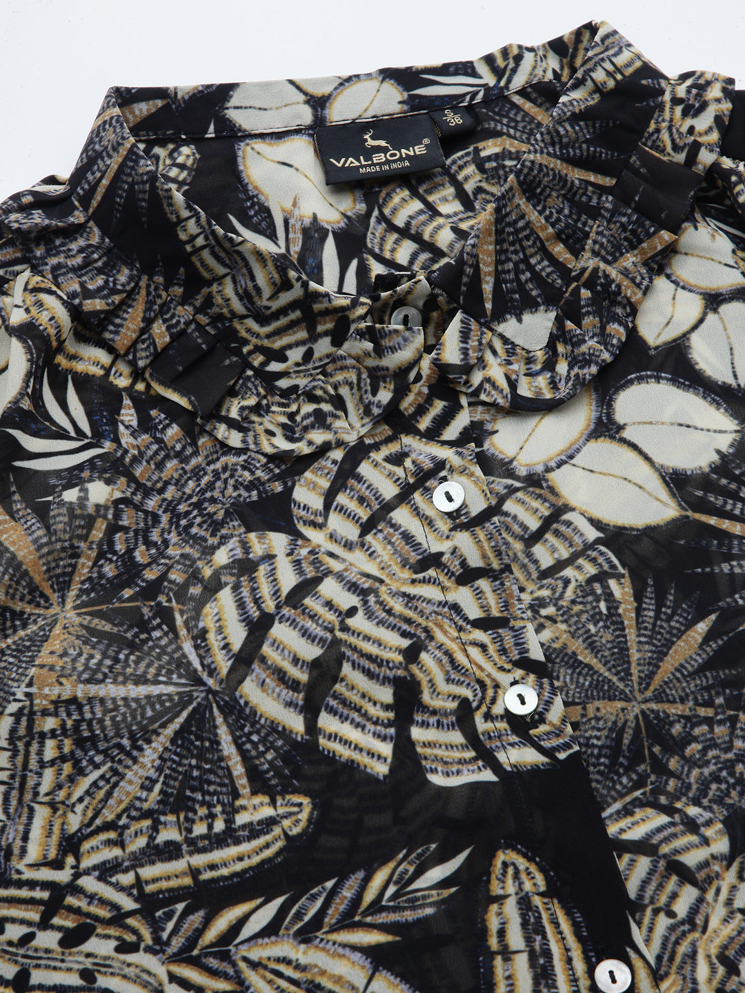 Valbone Women’s Black & Beige Georgette Floral Printed Shirt Full Sleeves