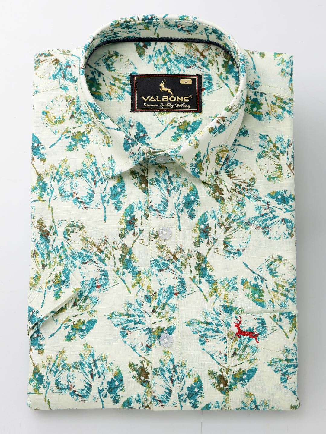 Valbone Men’s Green Digital Print Leaves Printed Regular Fit Casual Shirt Half Sleeves