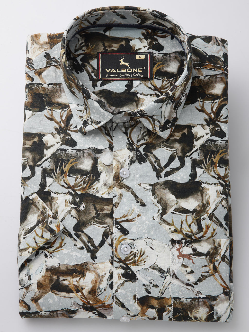 Valbone Men’s Digital Print Brown Dears Animal Printed Regular Fit Casual Shirt Half Sleeves