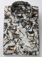 Valbone Men’s Digital Print Brown Dears Animal Printed Regular Fit Casual Shirt Half Sleeves