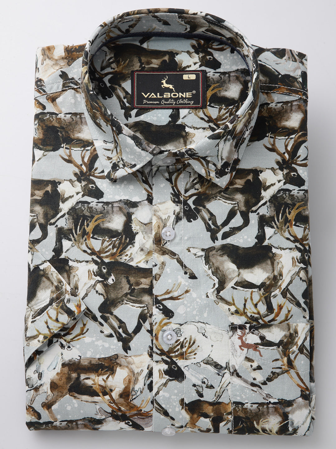 Valbone Men’s Digital Print Brown Dears Animal Printed Regular Fit Casual Shirt Half Sleeves