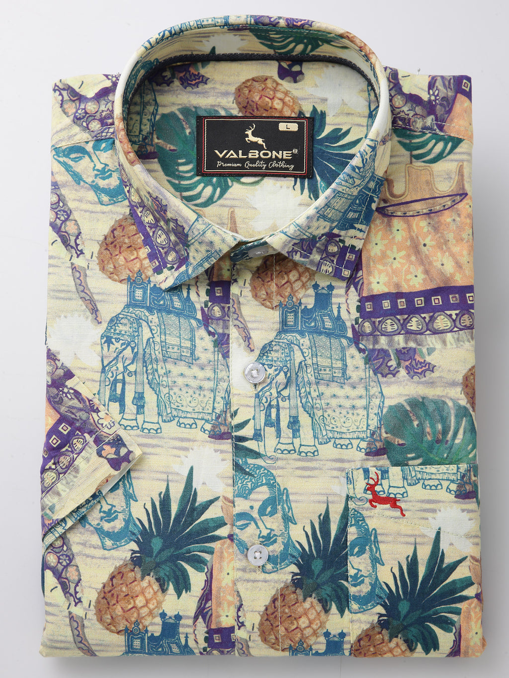 Valbone Men’s  Green & Yellow Digital Printed Regular Fit Casual Shirt Half Sleeves