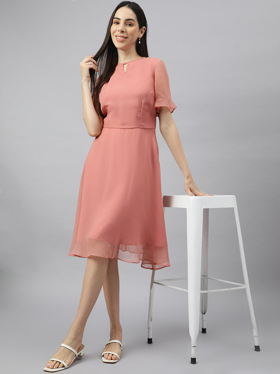 Pink Georgette  solid Dress